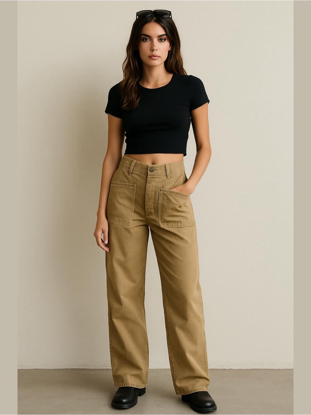 Tiger Mist Women’s Khaki Cargo Pants Size S Minimalist Grunge Y2K